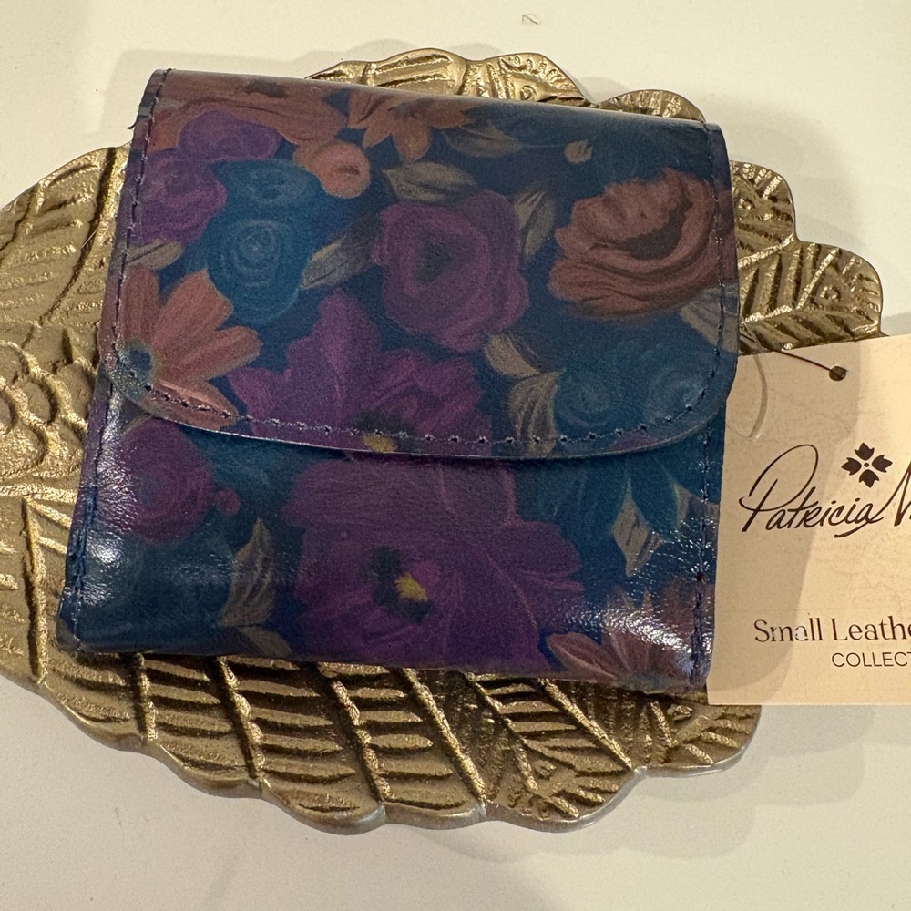 Patricia Nash Peruvian Painting Blue & Purple Floral Leather Wallet